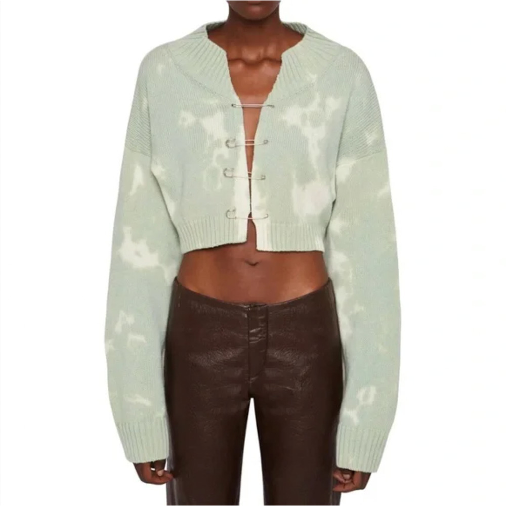 Danielle Guizio Knit Safety Pin Mint Tie Dye Sweater